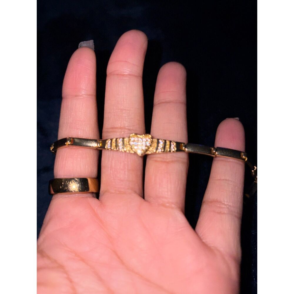New Gold Tone Rhinestone Heart Bracelet 7"+